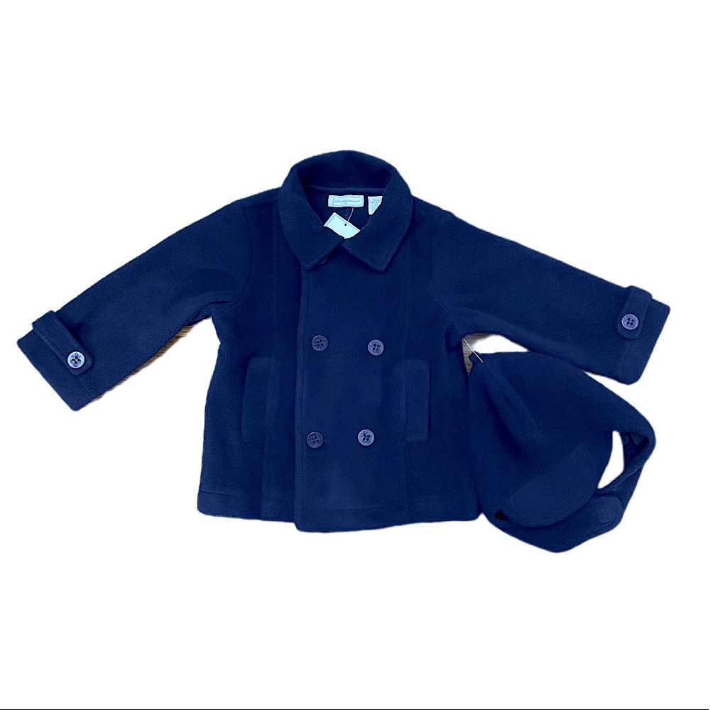 FIRST IMPRESSIONS Baby Boy Peacoat & Hat Set Navy Blue Sz. 12 Months - NWT